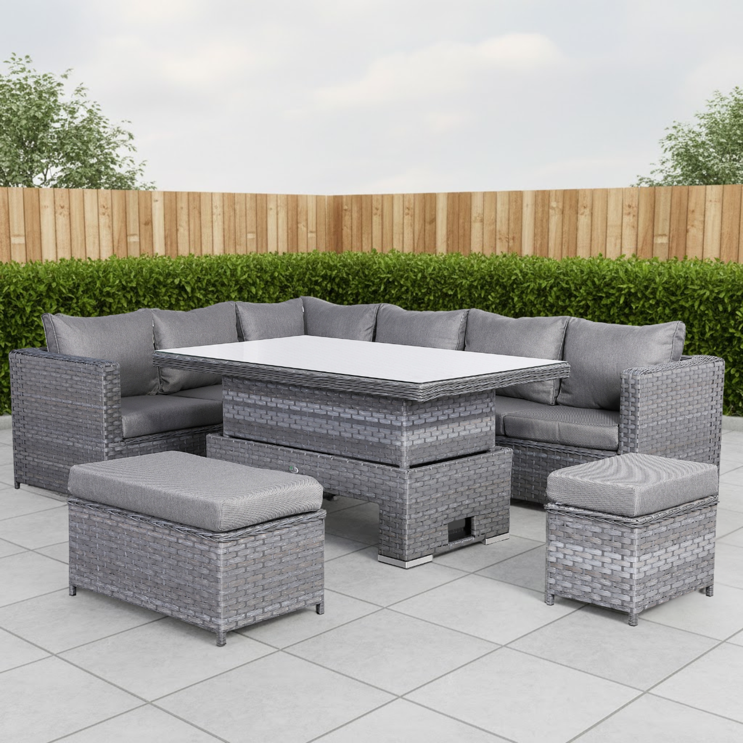 Isobella Range Left Hand Corner Sofa Set with Rising Table in Slate Grey Weave