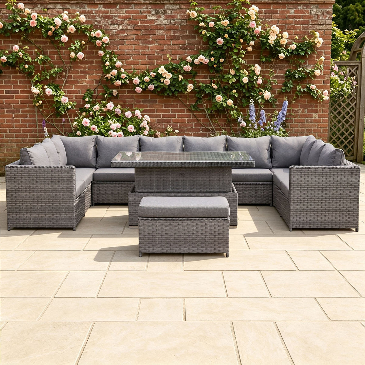 Isobella Range Large Modular U-Shape Corner Set with Rising Table in Slate Grey Weave