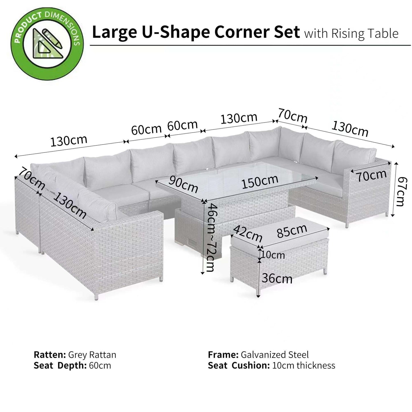 RC-529 Protective Cover For Isobella U-Shape Corner Sofa With Rising Table (386x205xH67cm)