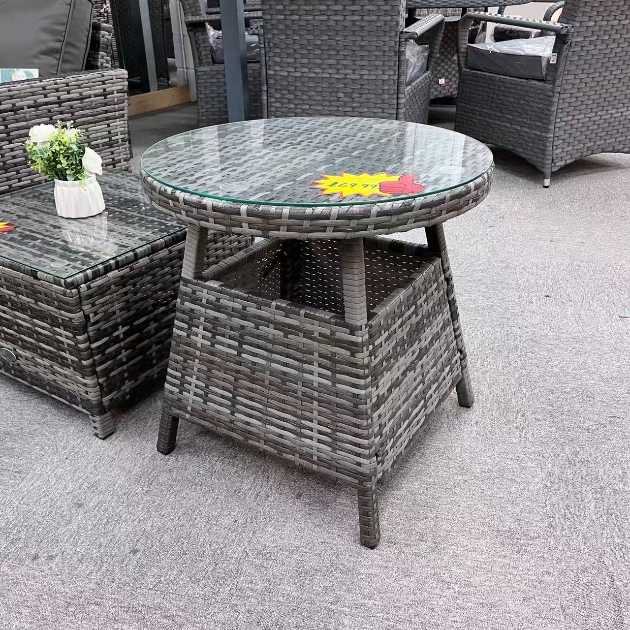 Clearance in shop, sale as shown--Palma Range Sofa Sets in Grey Rattan and Grey Cushions