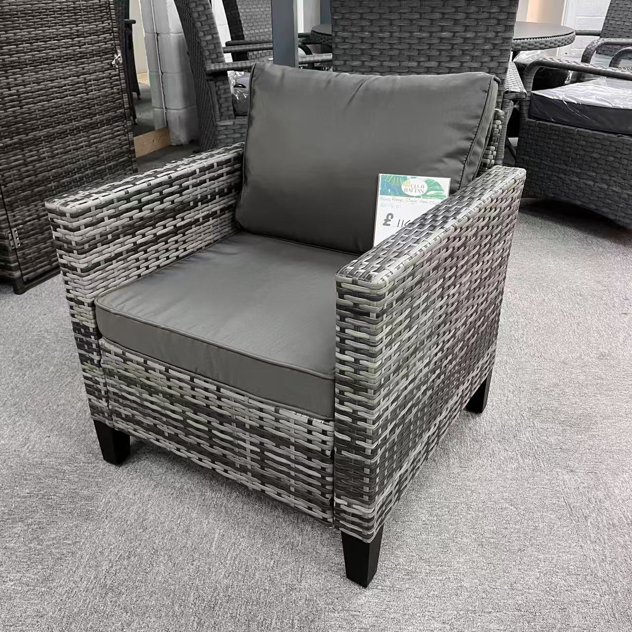Clearance in shop, sale as shown--Palma Range Sofa Sets in Grey Rattan and Grey Cushions