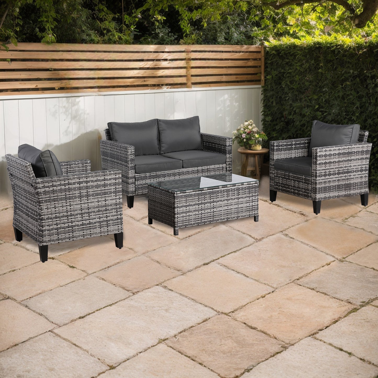 Palma Range Standard Sofa Set in Grey Rattan and Grey Cushions