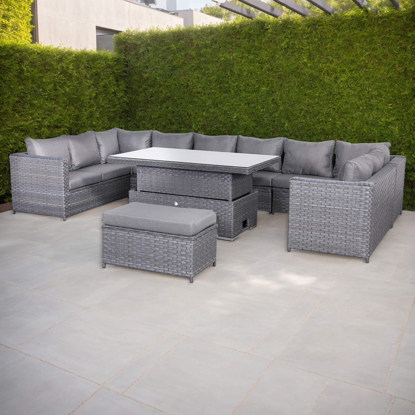 Isobella Range Large Modular U-Shape Corner Set with Rising Table in Slate Grey Weave