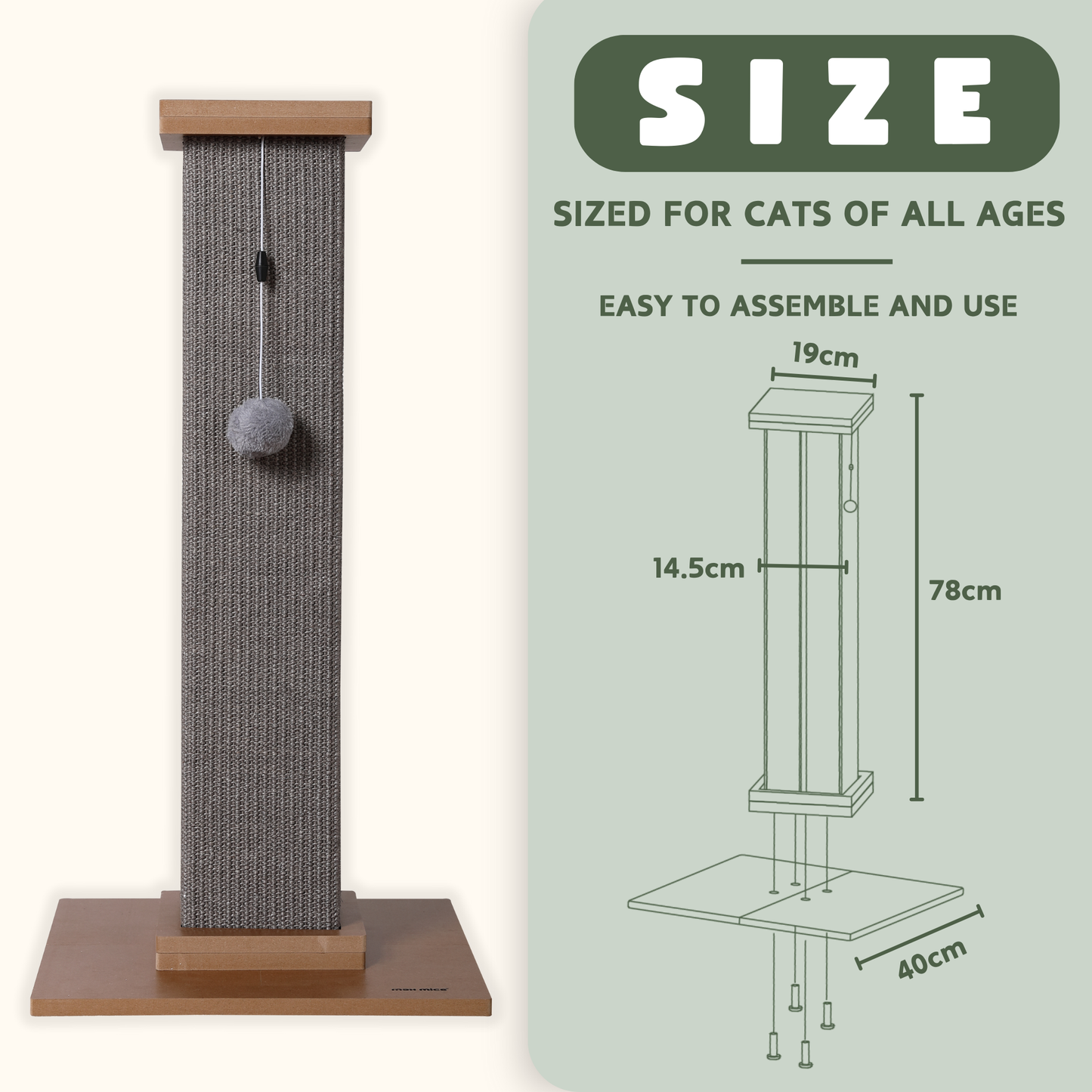 Max Mice Ultimate Heavy Duty Cat Scratching Post, Large Vertical Roman Column with Durable, Wear-Resistant gisal for Endless Scratching Enioyment(	Grey)