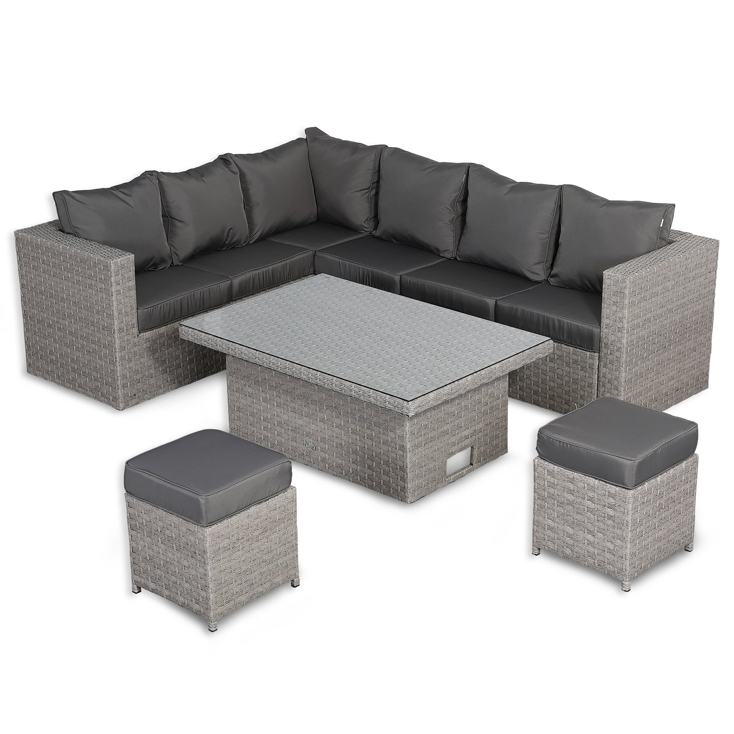 Ascot Range Large Modular Corner Sofa with Rising Table in Large Grey Rattan