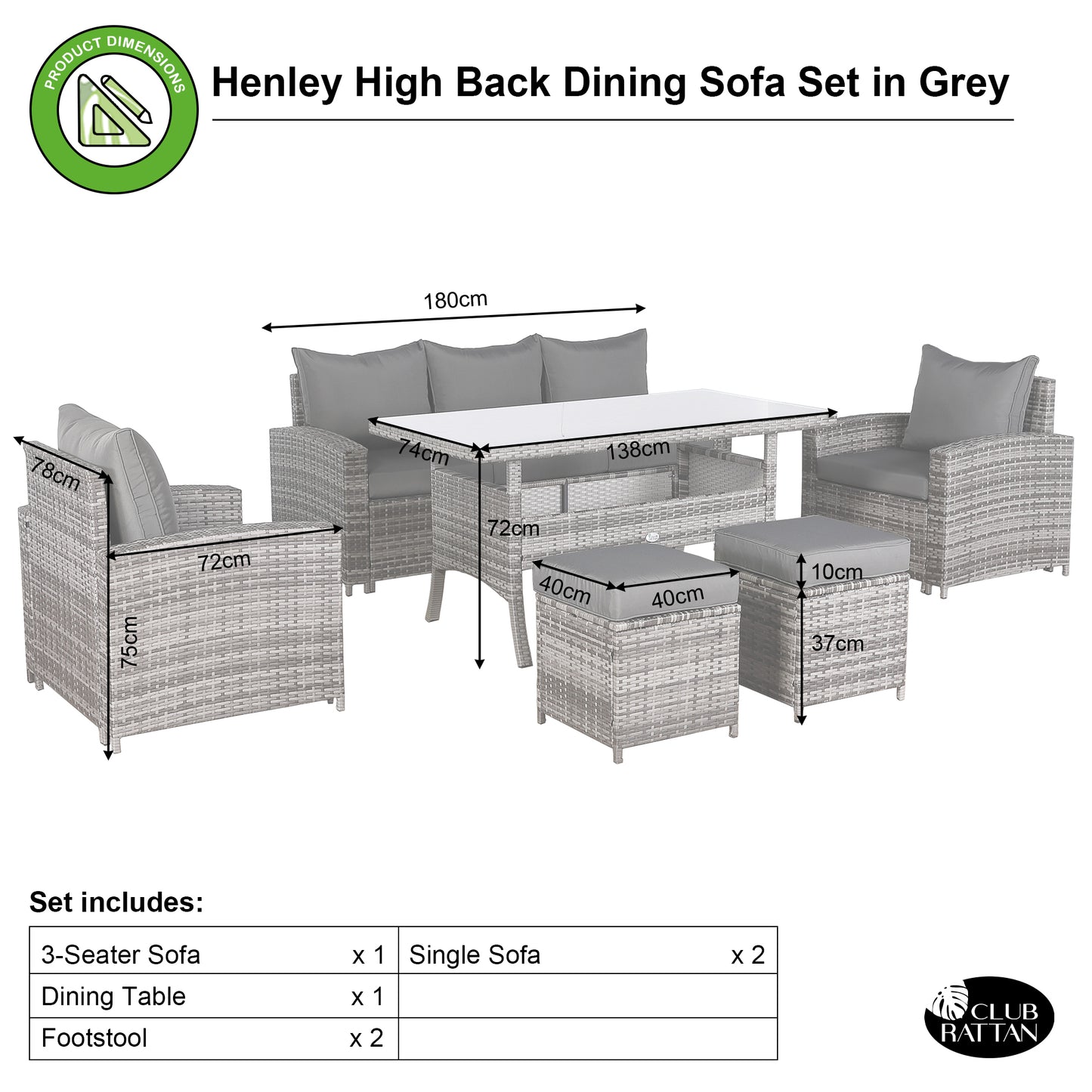 Henley Range High Back Large Dining Sofa Set in Grey Weave with Dinning Table