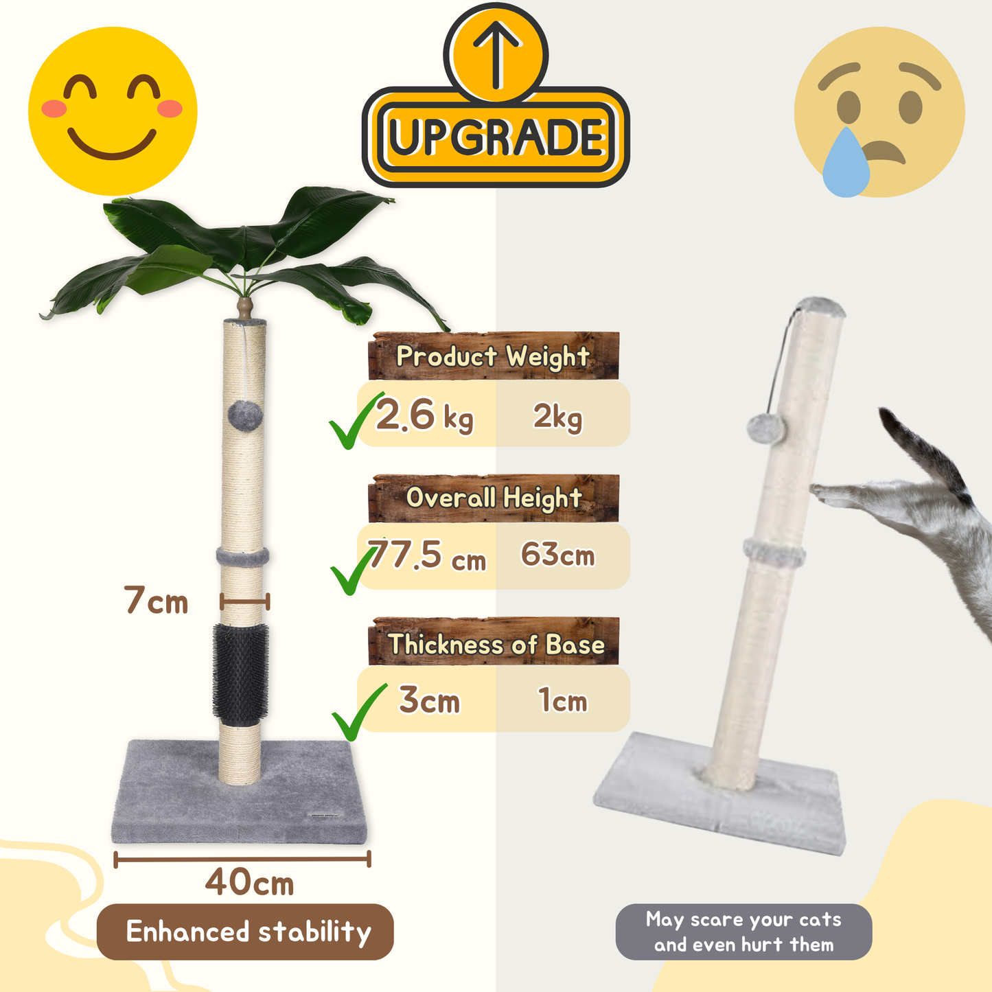 Max Mice Cat Scratching Post, 80cm Kitten Scratching Post with Premium Sisal Rope, Cute Cat Tree with Dangling and Spring Ball Toys for Indoor Small Cats(Bird of Paradise)