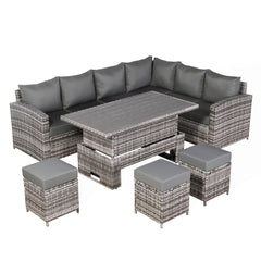 PRE ORDER...Henley Range High Back RHF Dining Corner Sofa Set in Grey Weave with Rising Table