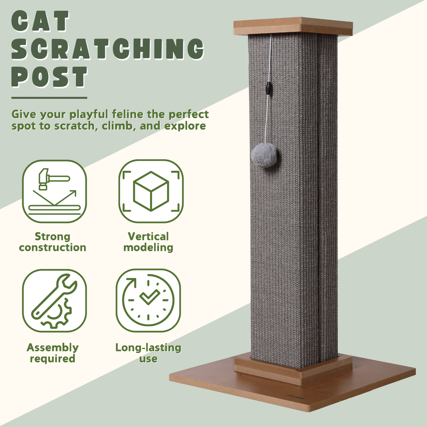 Max Mice Ultimate Heavy Duty Cat Scratching Post, Large Vertical Roman Column with Durable, Wear-Resistant gisal for Endless Scratching Enioyment(	Grey)