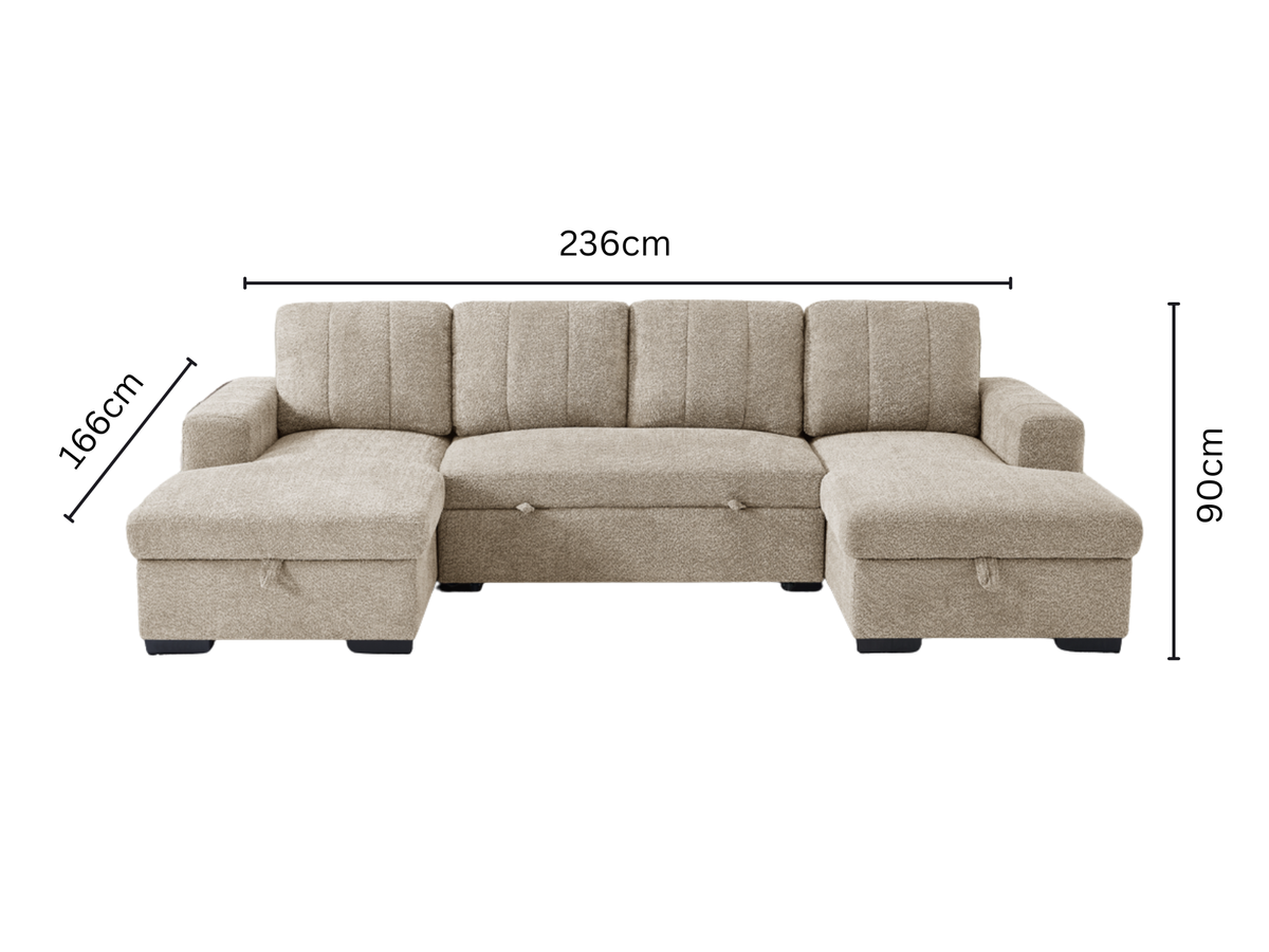 Nest Beige U-Shape Corner Sofa Bed – 5 Seater with 2 Lift-Up Storage Chaises & Large Sleeping Area