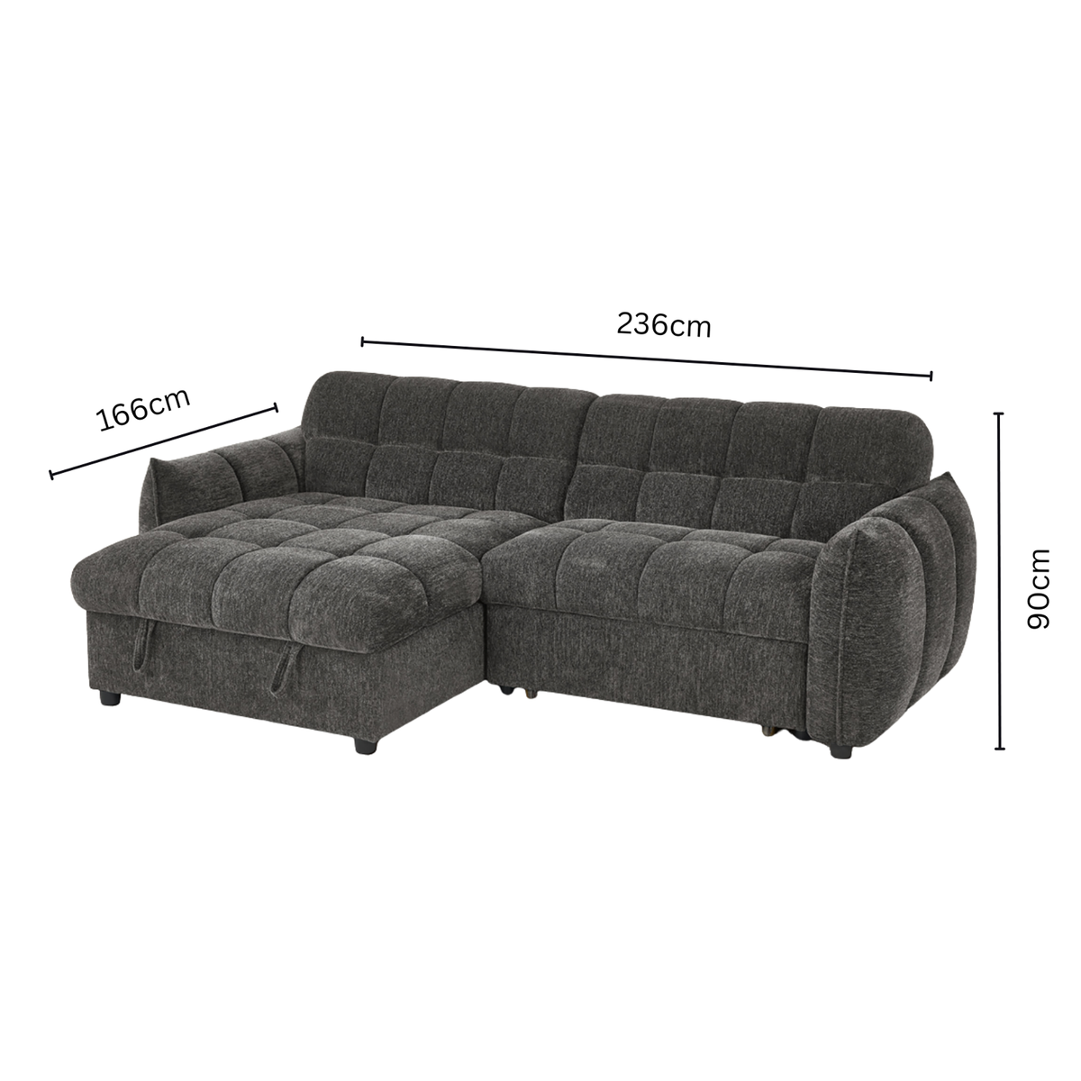Marlow Grey Universal Corner Sofa Bed – Quilted Design with Chaise Storage