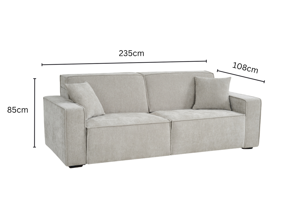Sleek Beige Electric Sofa Bed – 3 Seater with Power Extension Mechanism & Accent Cushions
