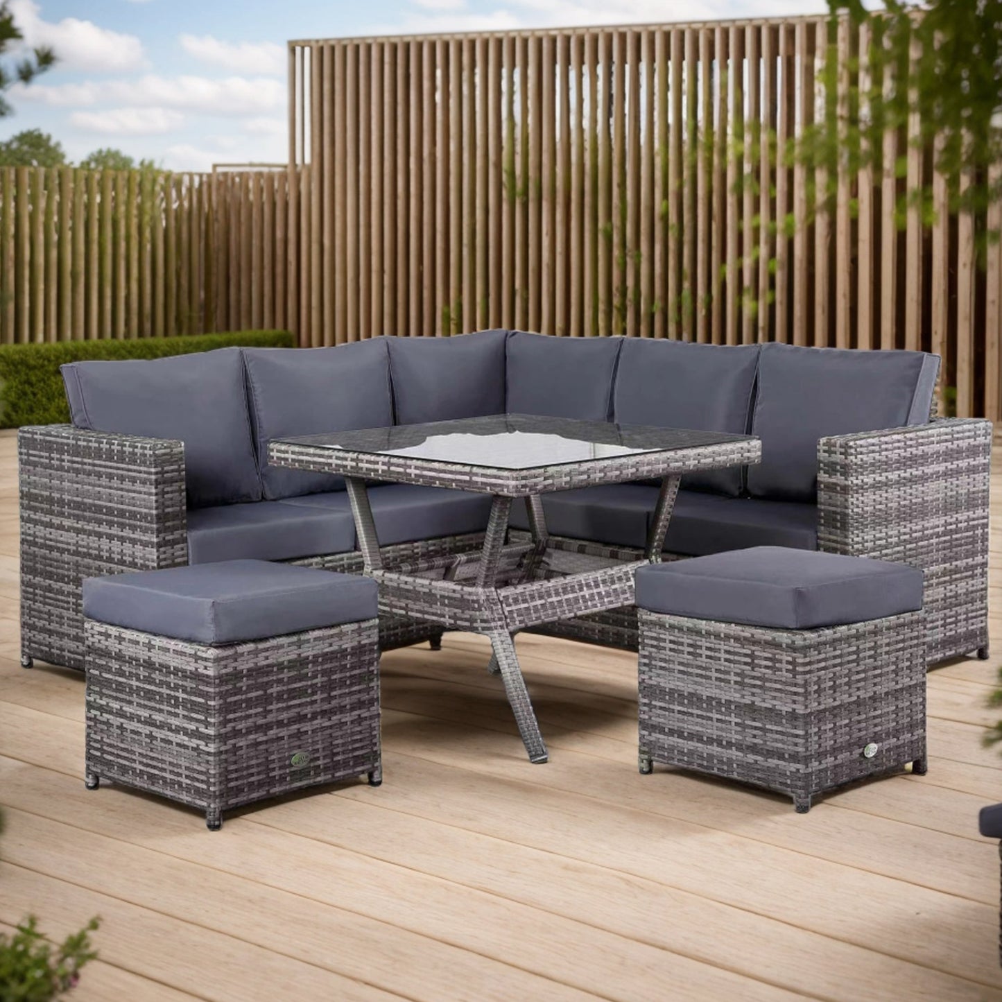 Modern Range Lille Compact Corner Sofa with Dining Table in Grey Rattan