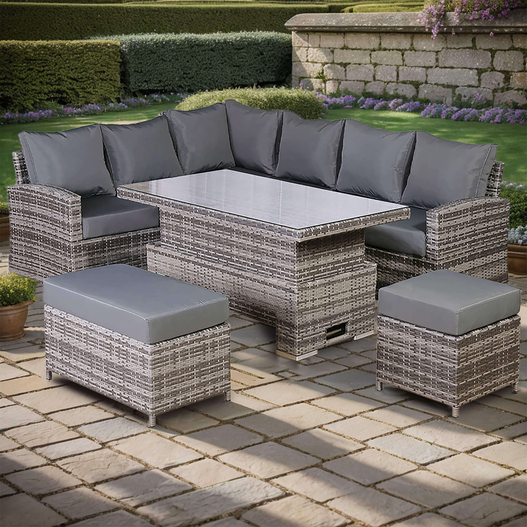 Club Rattan Harmony Range Left hand Corner Sofa Set with Rising Table