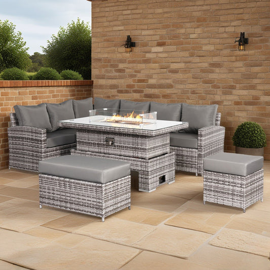 Harmony Range High Back Left Hand Corner Sofa Set with Fire Pit Rising Table in Grey Waeve