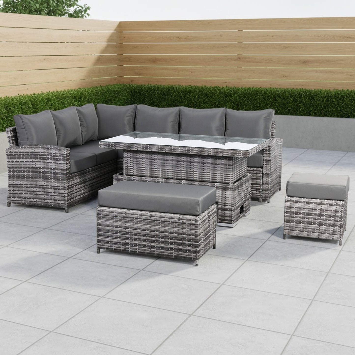 Harmony Range High Back Left Hand Corner Sofa Set with Rising Table in Grey Waeve
