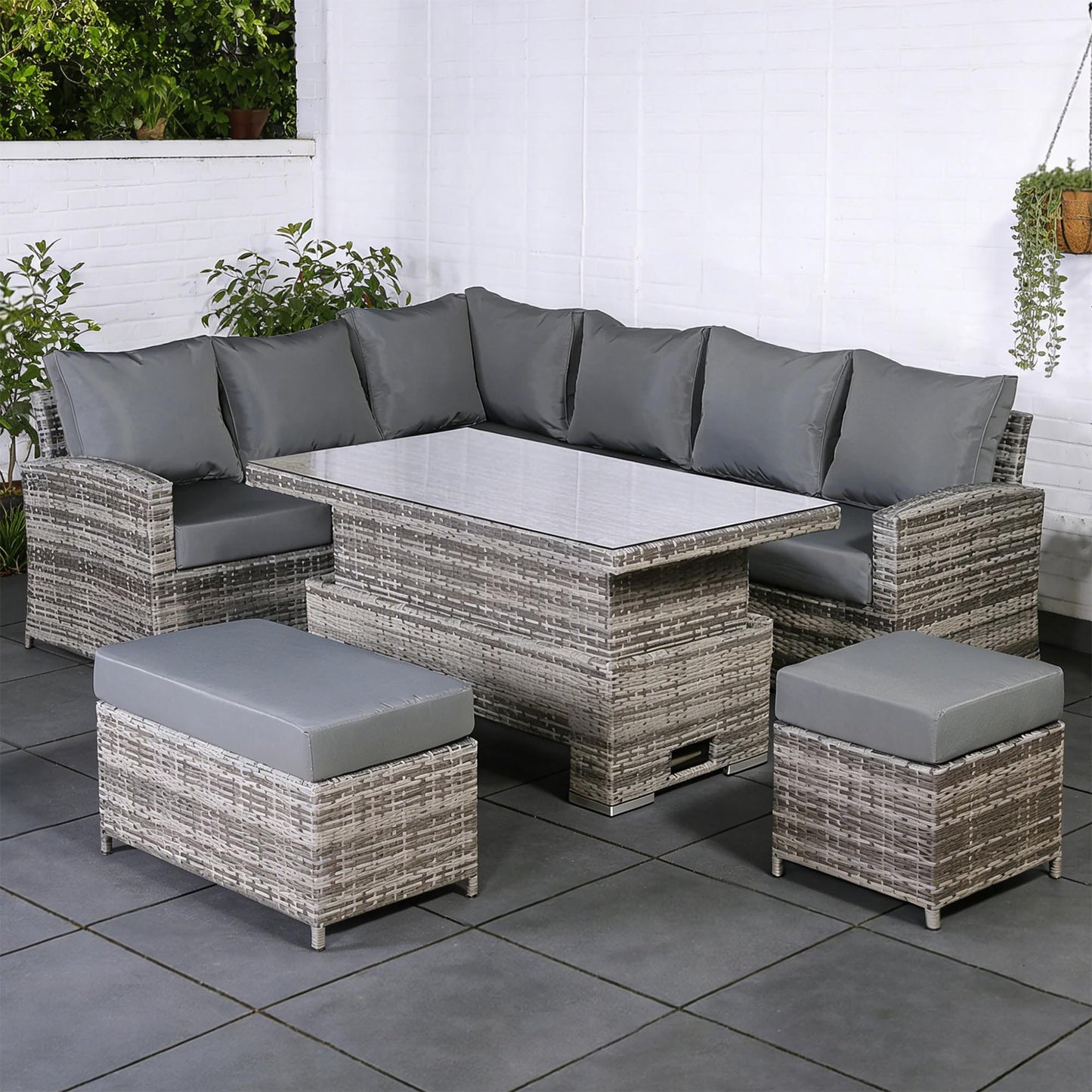 Harmony Range High Back Left Hand Corner Sofa Set with Rising Table in Grey Waeve