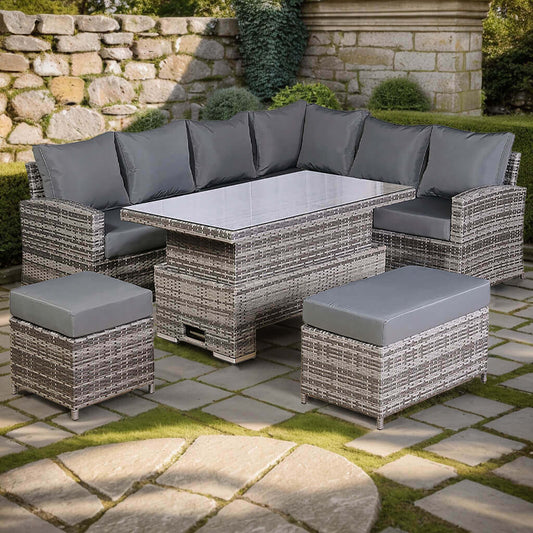 Harmony Range High Back Right Hand Corner Sofa Set with Rising Table in Grey Waeve