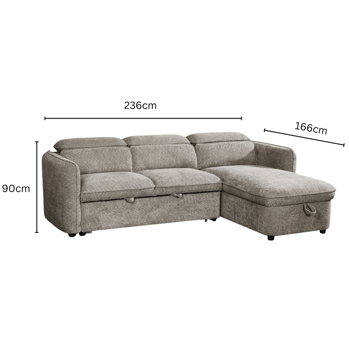 Nook Grey Universal Corner Sofa Bed – 4 Seater with Storage & Adjustable Headrests