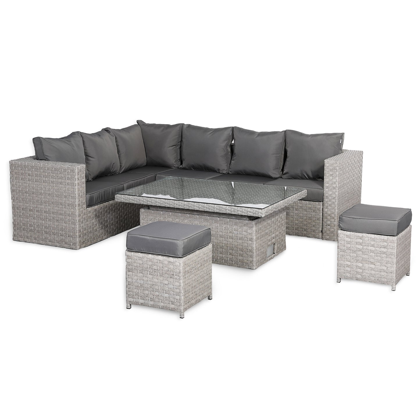 Ascot Range Large Modular Corner Sofa with Rising Table in Large Grey Rattan