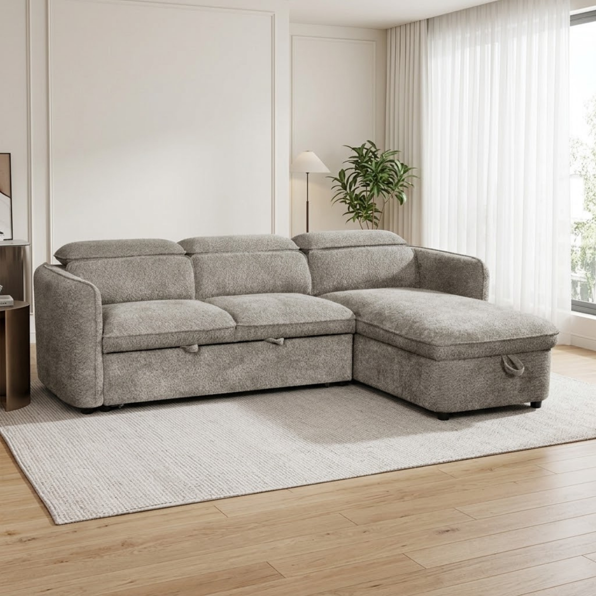Nook Grey Universal Corner Sofa Bed – 4 Seater with Storage & Adjustable Headrests