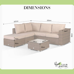 Venice Range 3 Seater Sofa with Chaise and Coffee Table in Brown Rattan