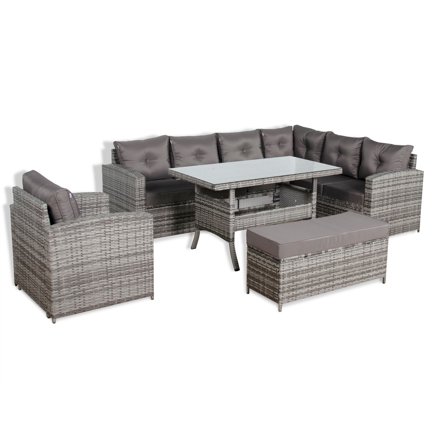 Henley Range Elite Rhf Corner Sofa Set with Dining Table and Arm Chair in Grey Rattan