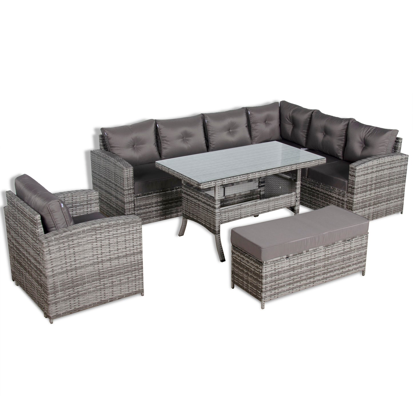 Henley Range Elite Rhf Corner Sofa Set with Dining Table and Arm Chair in Grey Rattan