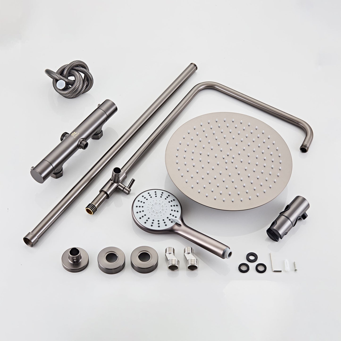 Thermostatic Shower Valve, Fixed Head & Handset Shower Set - Gun Grey