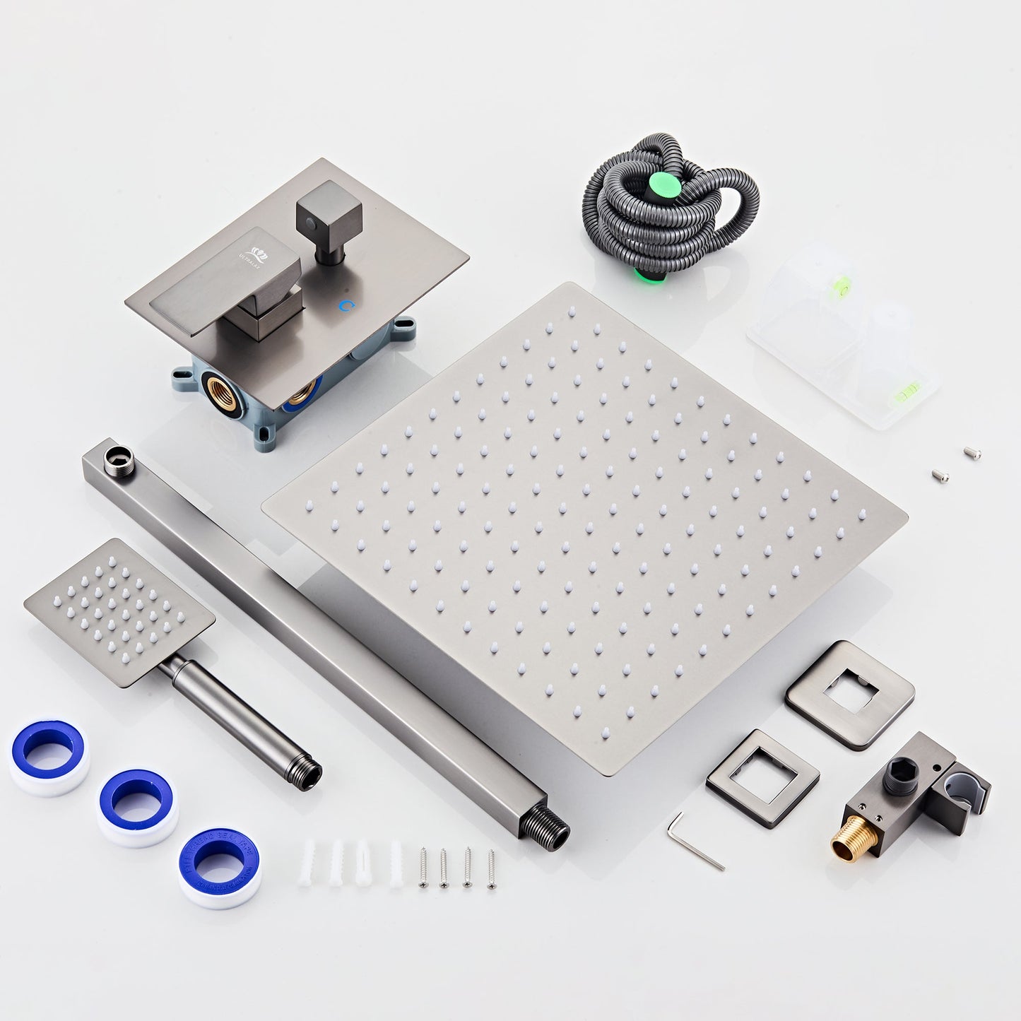 Gun Grey Shower Valve, Fixed Shower Head & Handset