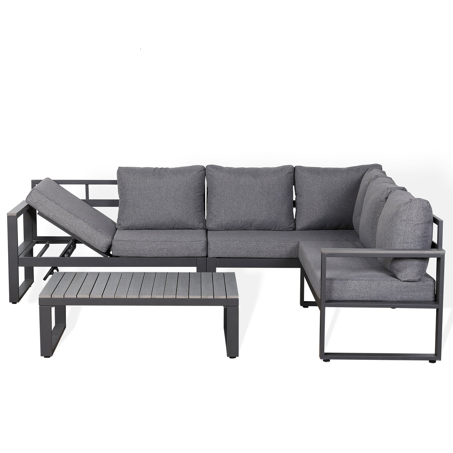 CLEARANCE...CK-03 Dune Range RHF Corner Set Charcoal Aluminium Frame With Grey Cushions