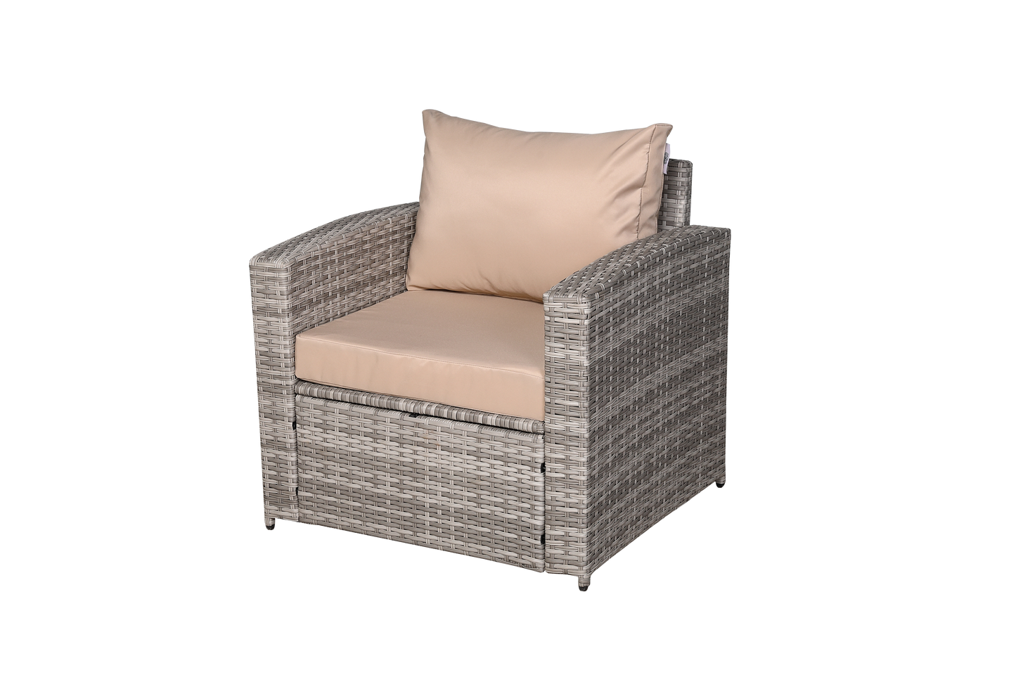 Ashley Range Pair of Arm Chairs in Light Grey Rattan and Beige Cushions