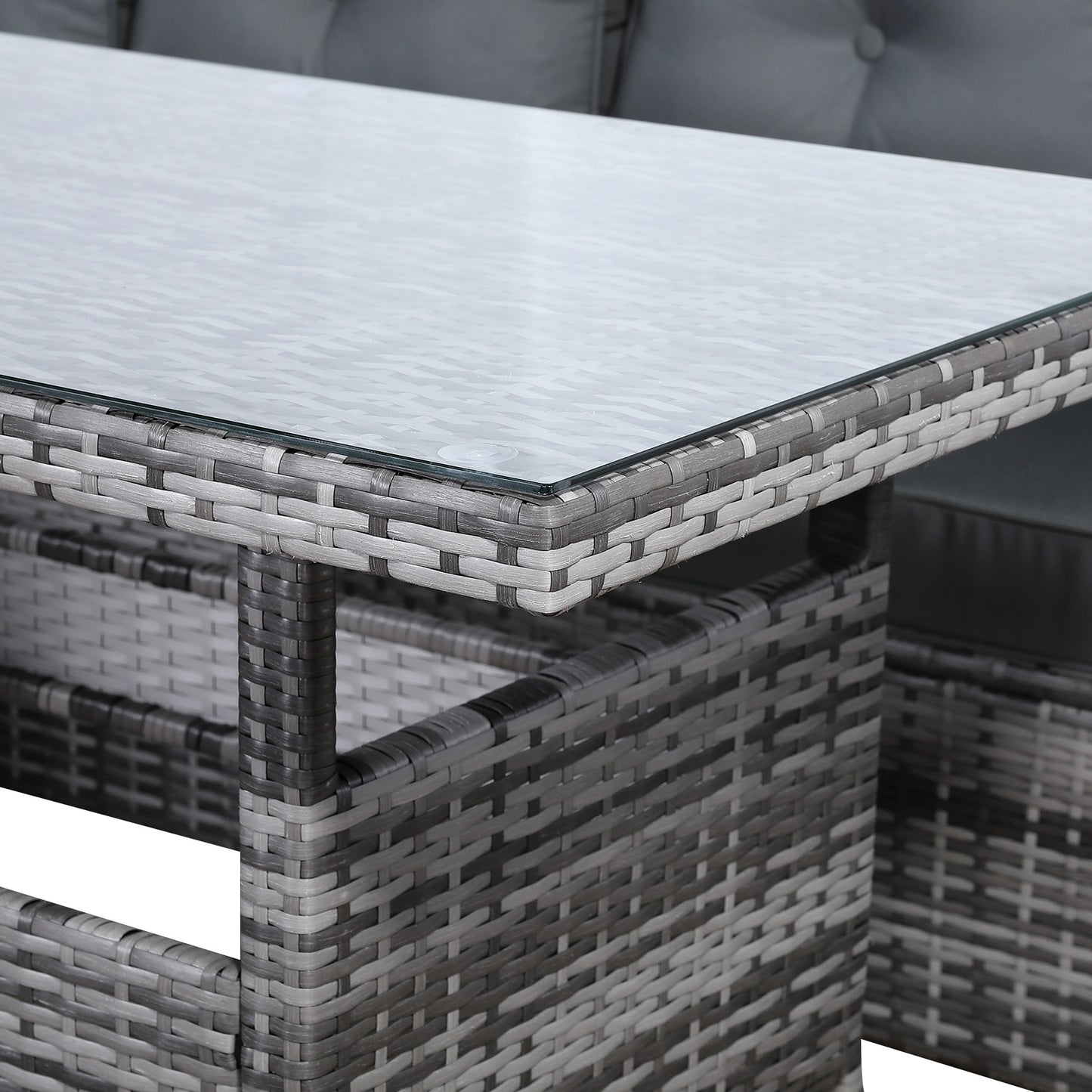 Due in 30/06/25 Henley Range Elite Lhf Corner Sofa Set with Dining Table in Grey Rattan