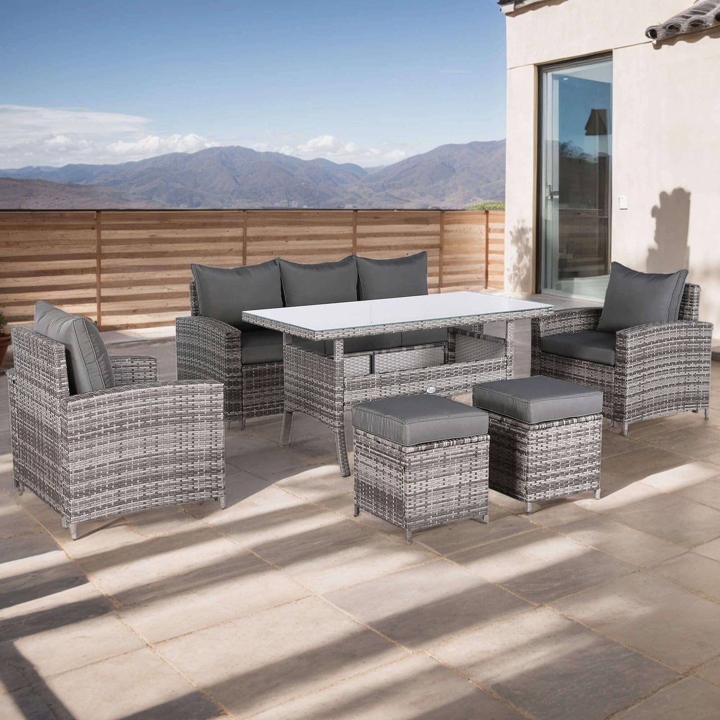 Henley Range High Back Large Dining Sofa Set in Grey Weave with Dinning Table