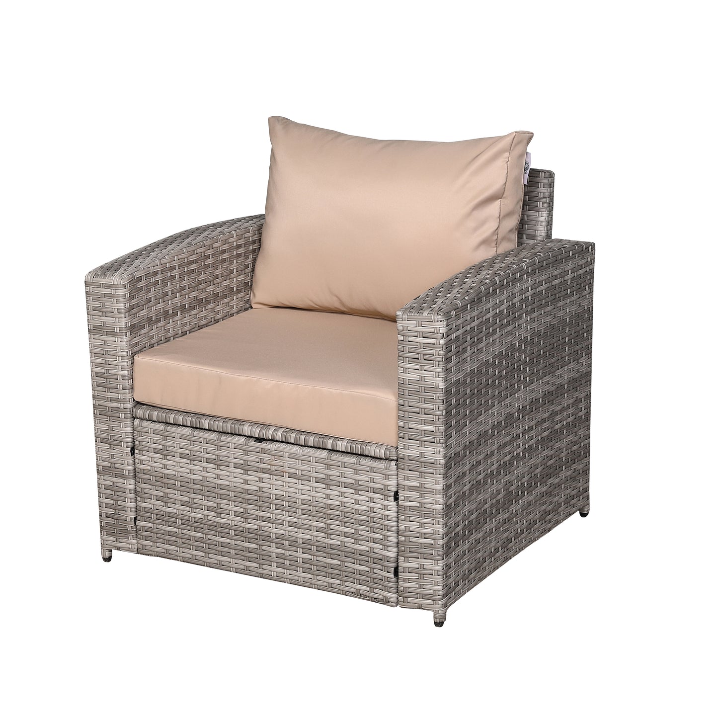 Ashley Range Pair of Arm Chairs in Light Grey Rattan and Beige Cushions