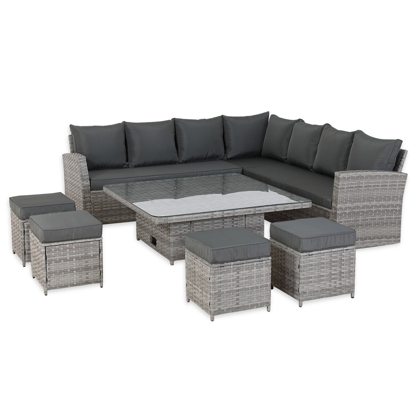 PRE ORDER-Bristol Range 11 Seater L-Shape Rattan Garden Furniture Set | All-Weather Corner Sofa Dining Set with Free Rain Cover
