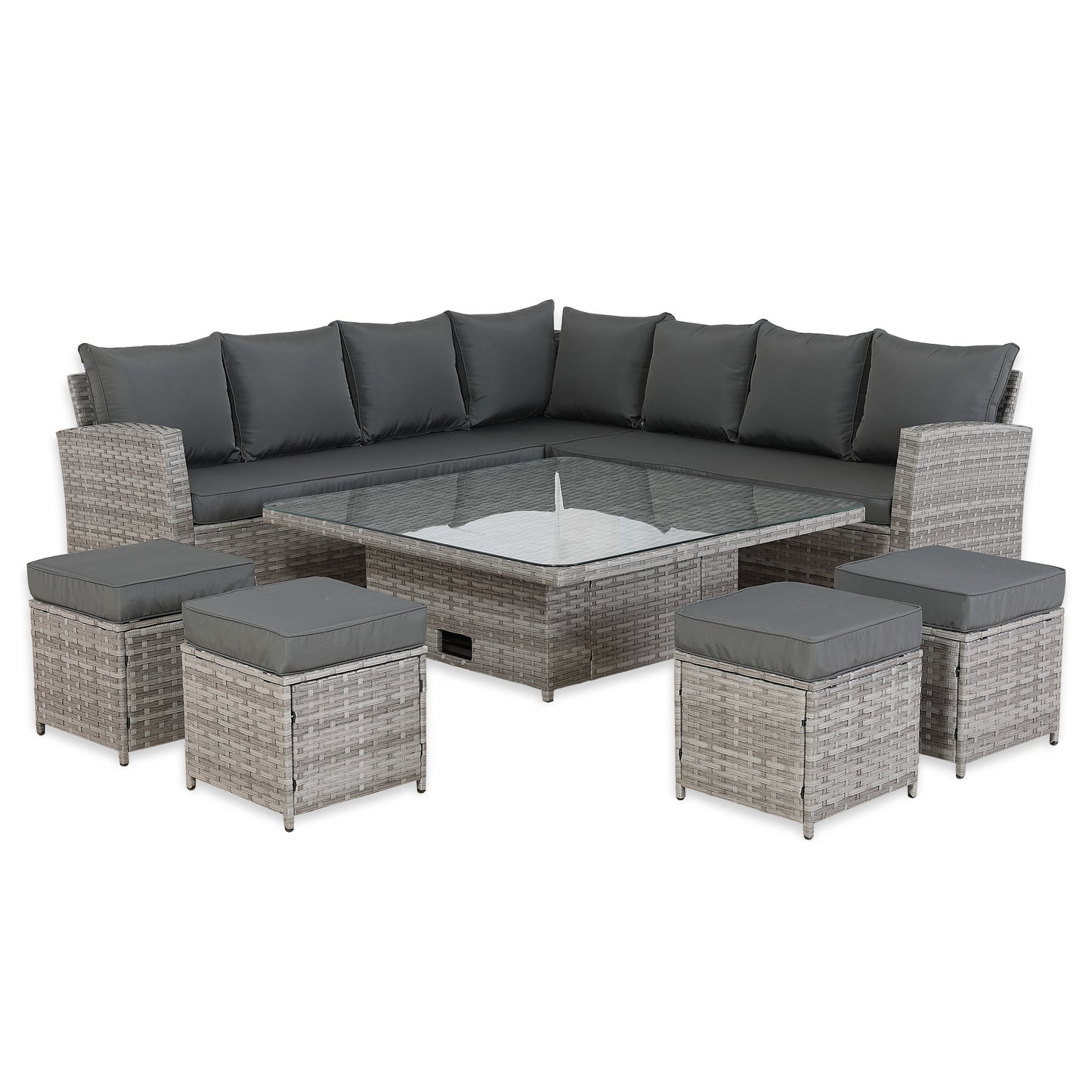 PRE ORDER-Bristol Range 11 Seater L-Shape Rattan Garden Furniture Set | All-Weather Corner Sofa Dining Set with Free Rain Cover