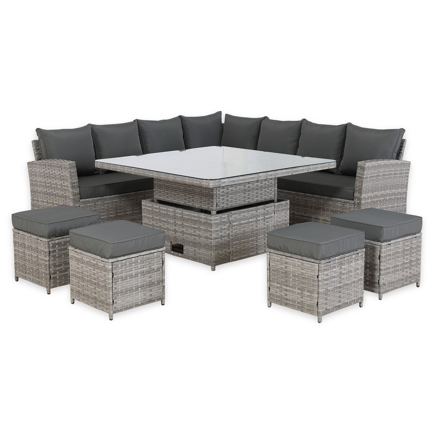 PRE ORDER-Bristol Range 11 Seater L-Shape Rattan Garden Furniture Set | All-Weather Corner Sofa Dining Set with Free Rain Cover