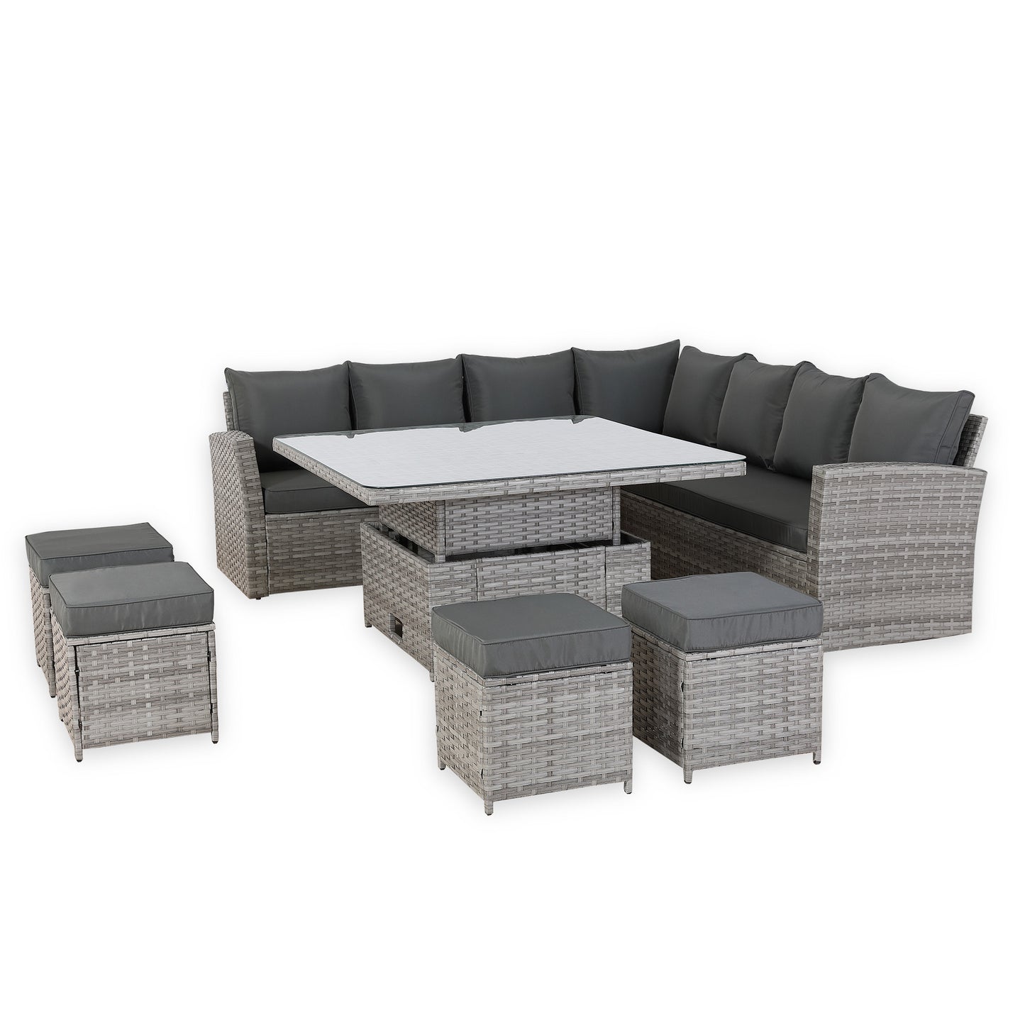 PRE ORDER-Bristol Range 11 Seater L-Shape Rattan Garden Furniture Set | All-Weather Corner Sofa Dining Set with Free Rain Cover