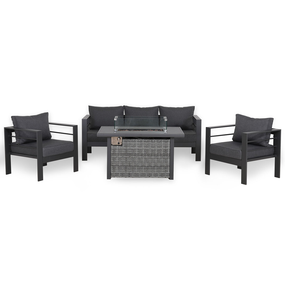 PRE ORDER - Flicker Fire Collection | Club Rattan 5‑Seater Aluminium Garden Sofa Set with Gas Fire Pit Table