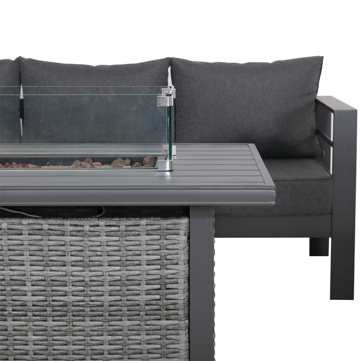 PRE ORDER - Flicker Fire Collection | Club Rattan 6‑Seater Rhf Aluminium Garden Corner Sofa Set with Gas Fire Pit Table