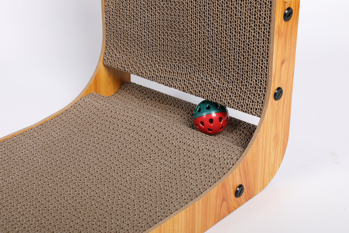 Max Mice L Shape Cat Scratching Board with Ball Toy, Cardboard Scratching,60cm High Cat Scratching Board for Indoor Cats, Protecting Furniture Scratch Pad