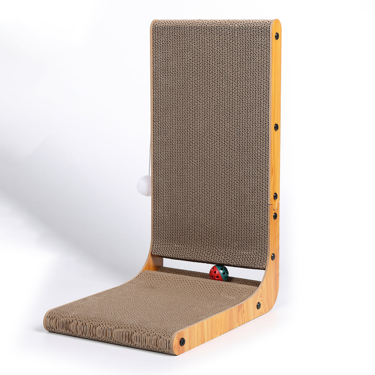 Max Mice L Shape Cat Scratching Board with Ball Toy, Cardboard Scratching,60cm High Cat Scratching Board for Indoor Cats, Protecting Furniture Scratch Pad