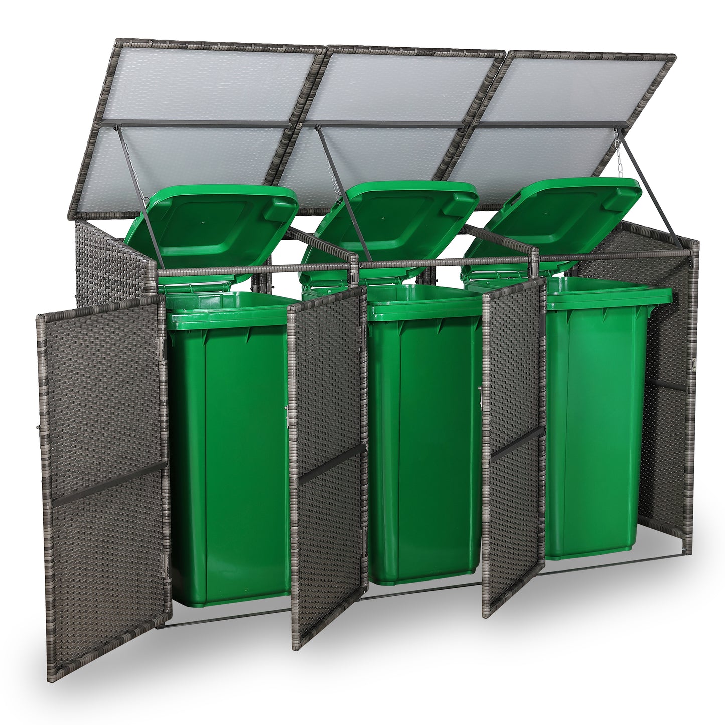 Club Rattan wheelie bins shed / store in Grey Rattan Weave (WBS-3G)