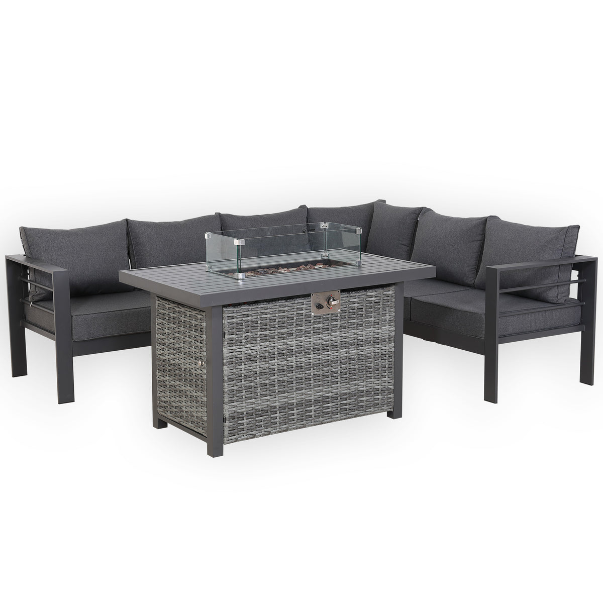 PRE ORDER - Flicker Fire Collection | Club Rattan 6‑Seater Rhf Aluminium Garden Corner Sofa Set with Gas Fire Pit Table