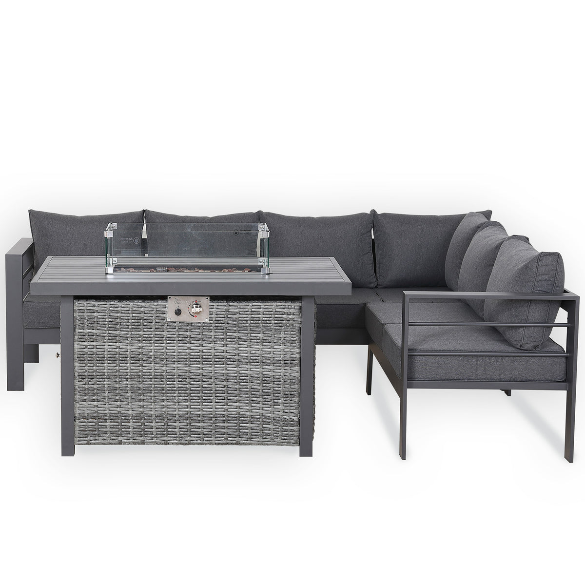 PRE ORDER - Flicker Fire Collection | Club Rattan 6‑Seater Rhf Aluminium Garden Corner Sofa Set with Gas Fire Pit Table