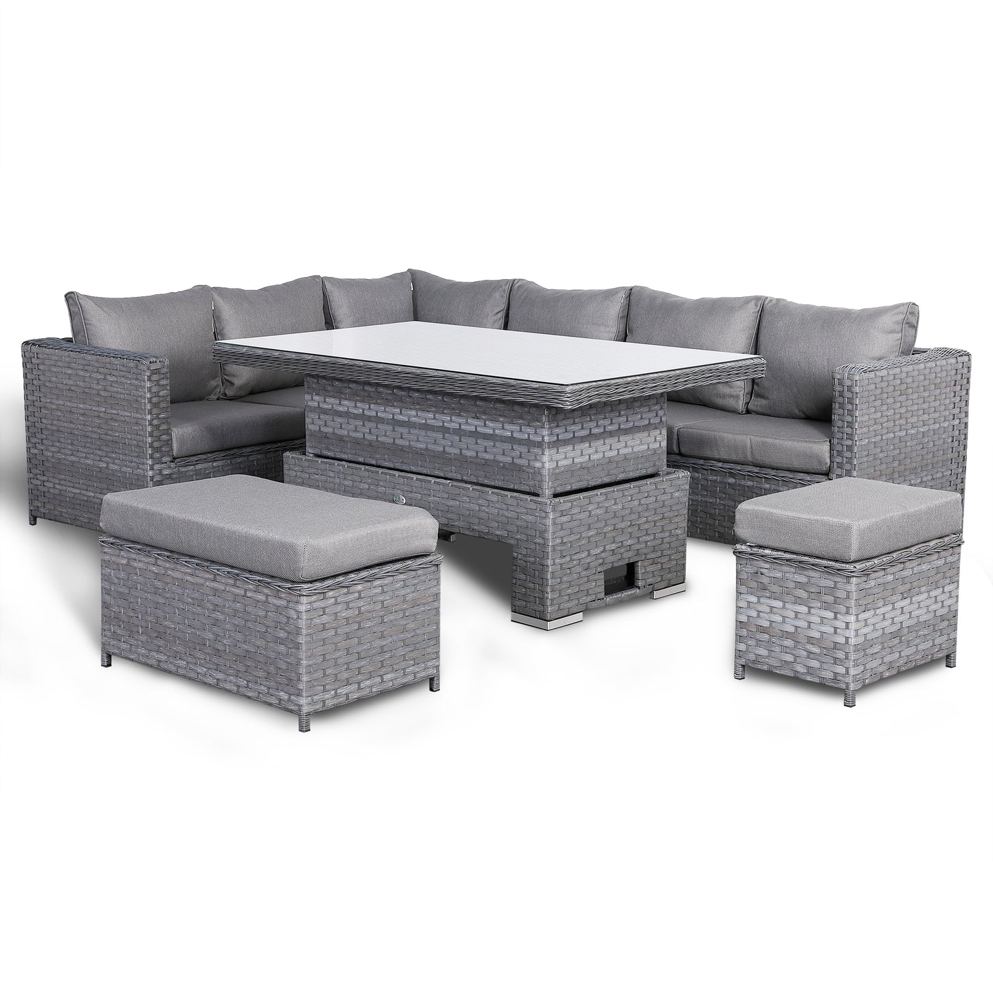 Isobella Range Left Hand Corner Sofa Set with Rising Table in Slate Grey Weave