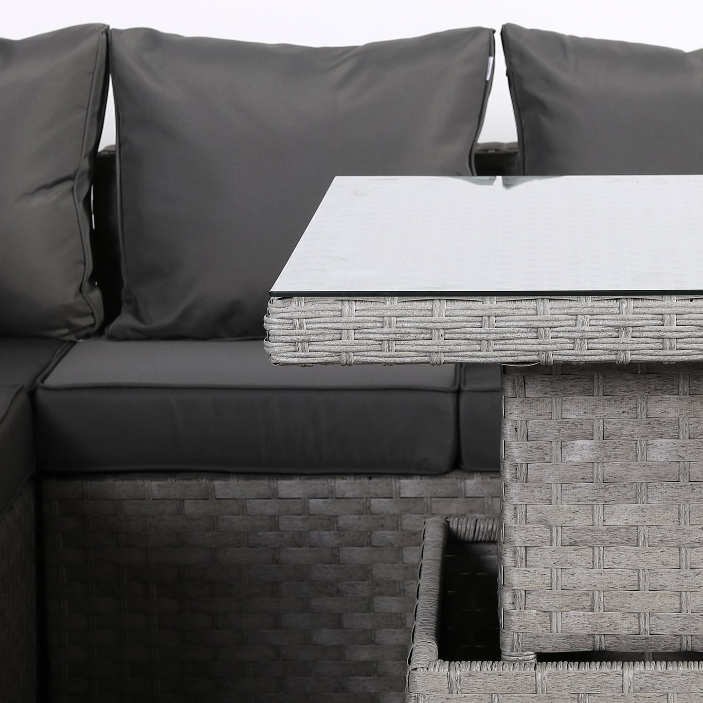 Ascot Range Large Modular Corner Sofa with Rising Table in Large Grey Rattan