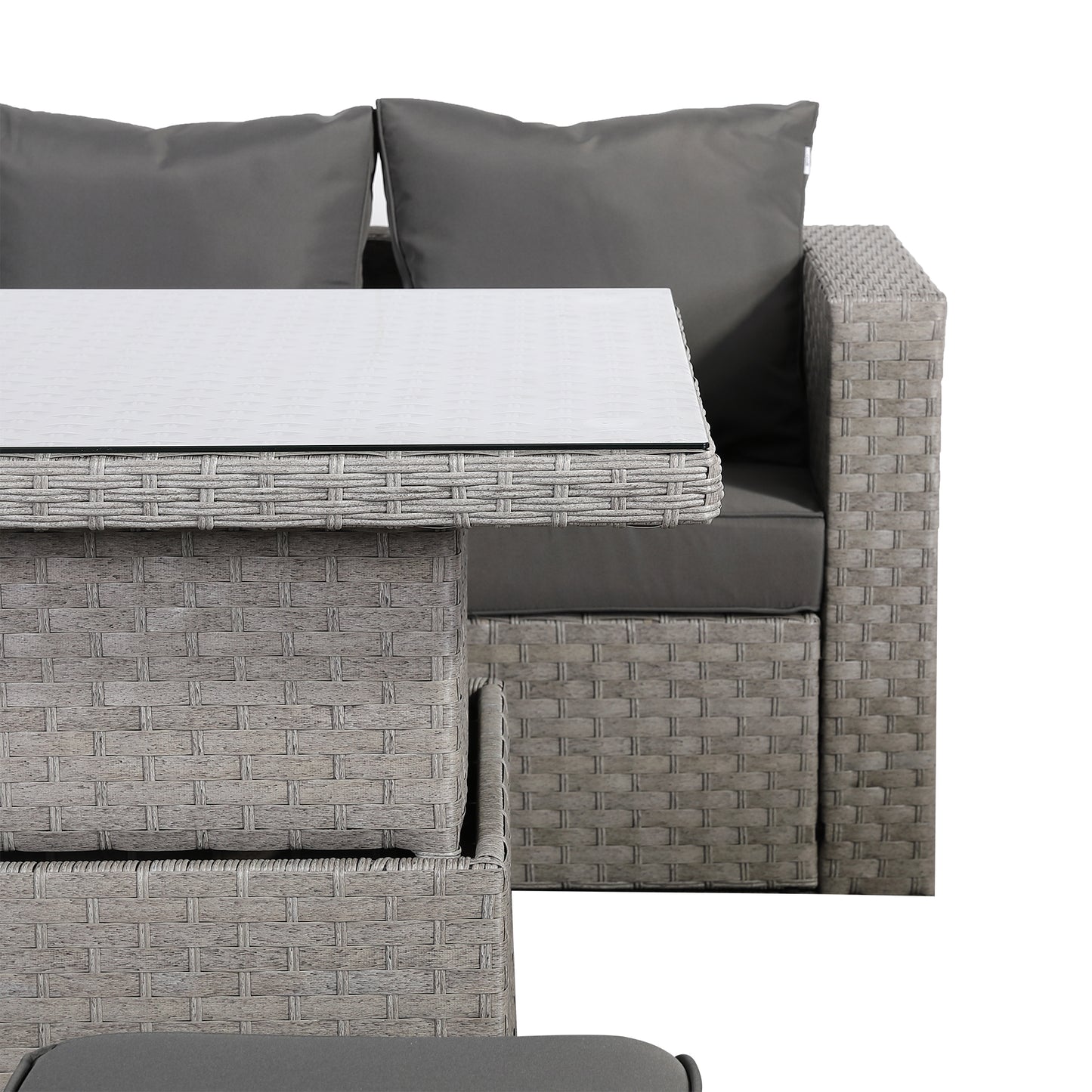 Ascot Range Large Modular Corner Sofa with Rising Table in Large Grey Rattan