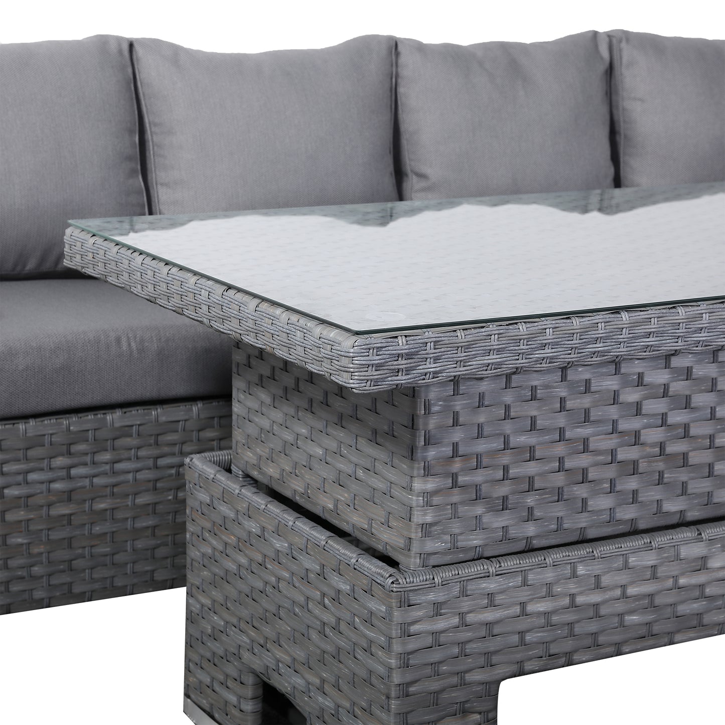 Isobella High Back Range Right Hand Corner Sofa Set with Rising Table in Preminum Grey Rattan
